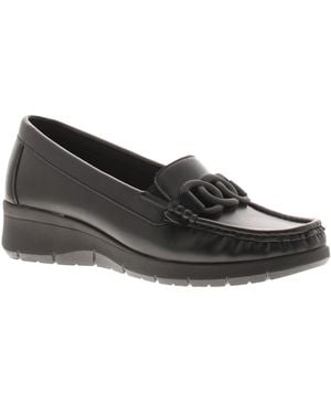 Comfisole Shoes Curve Slip On Loafer Wedges - Black
