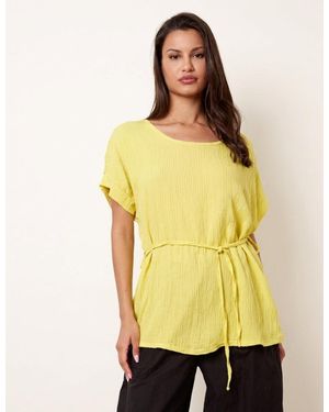 Blue Vanilla Belted Wide Sleeve Top - Yellow