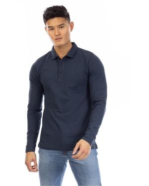 Peter Werth Albery Collared Long Sleeve Polo Shirt - Blue