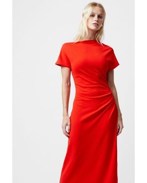 French Connection Off-Shoulder Short Sleeve Ruched Midi Dress - Red
