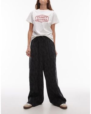 TOPSHOP Jacquard Floral Drawcord Trouser - White
