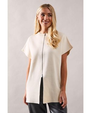 Wallis Petite Zip Through Sleeveless Cardigan - Natural