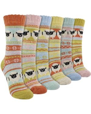 Sock Snob Ladies 6 Pack Alpaca Socks With Sheep Pattern - Multicolour