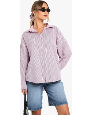Boohoo Stripe Oversized Shirt & Scrunchie Set - Purple