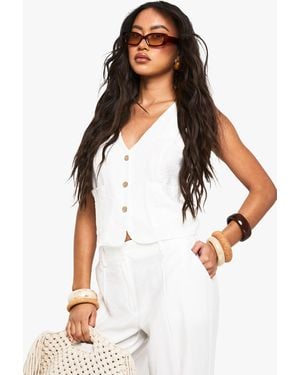 Boohoo Woven Crinkle Waistcoat - White