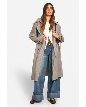 Boohoo Check Trench Coat - Blue