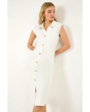 D.u.s.k Collared Ribbed Midi Dress - Natural