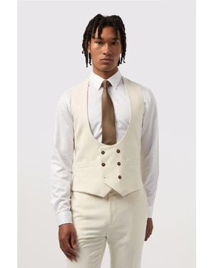 Antique Rogue Single Breasted Five Button Scoop Neck Slim Fit Suit Waistcoat - Natural