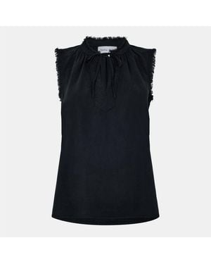 Bella Dahl Fringe Tie Neck Relaxed Fit Sweatshirt - Black
