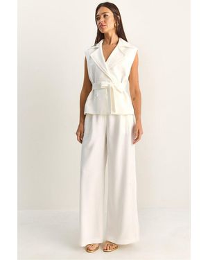 Bianco Lucci High Waist Wide Leg Co-Ord Set With Shawl Collar - Natural