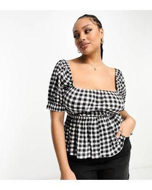 ASOS Design Puff Sleeve Textured Smock Blouse - Black