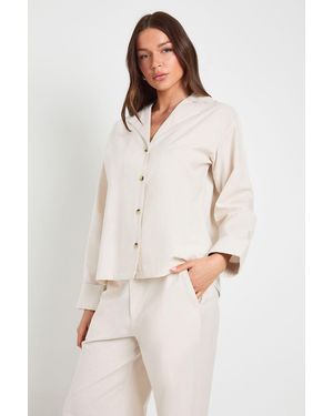 Boohoo Linen Mix Relaxed Fit Long Sleeve Shirt - White