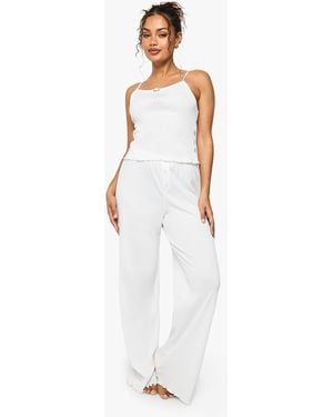 Boohoo Pointelle Cami Top & Wide Leg Trousers Pyjama Set - White