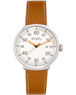 Simplify The 7100 Leather-Band Watch W/Date - Metallic
