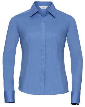 Russell Collection /Ladies Poplin Easy-Care Fitted Long-Sleeved Shirt (Corporate) - Blue
