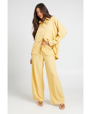 Boohoo Crinkle Textured Wide Leg Trousers - Yellow