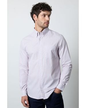 MAINE Micro Grid Check Long Sleeve Shirt Cotton - White