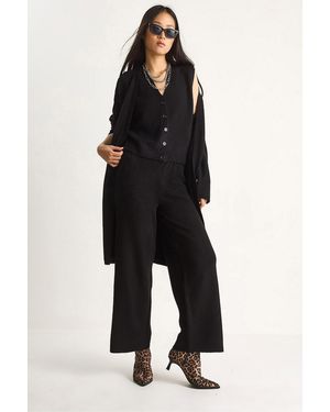 Bianco Lucci Knit Cardigan-Vest-Pants Three-Piece Coord Set - Black
