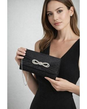 SVNX Metallic Clutch With Diamante Bow - Black