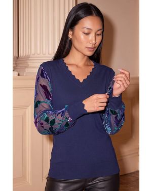Roman Devore Sleeve Jumper - Blue