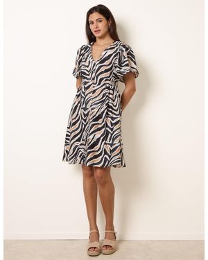Blue Vanilla Coconut Button Shirred Waist Dress - Natural