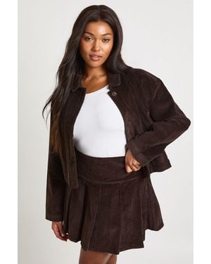 Boohoo Plus Cord Pleated Mini Skirt - Brown