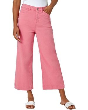 Roman Wide Leg Cotton Jeans Stretch Denim Culottes Cropped Capri Trousers - Pink