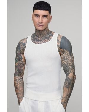 BoohooMAN Tall Muscle Fit Textured Ribbed Vest - Grey