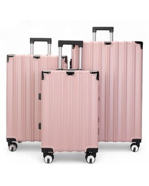 Infinity Leather Hardshell Suitcase Robust 8 Wheel Luggage Cabin Case Bag - Pink