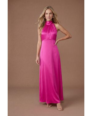 Oasis Bright Satin Halter Neck Maxi Bridesmaid Dress - Pink