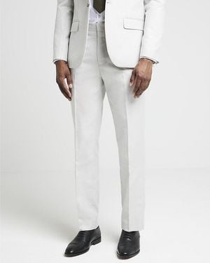 River Island Suit Trousers Cream Slim Fit Textured - White