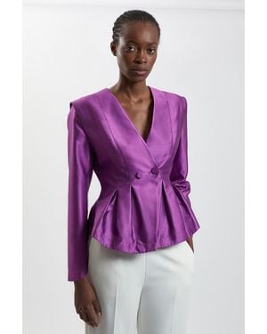 Karen Millen Structured Satin Peplum Tailored Blazer - Purple
