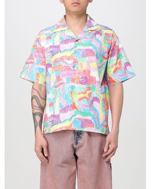 Bonsai Short Sleeve Shirt Colourful Pattern - White