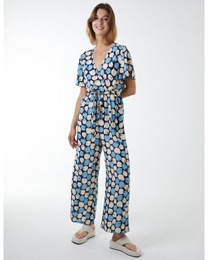 Blue Vanilla Abstract Honeycomb Cross Over Jumpsuit Viscose - Blue