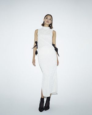 River Island Top Petite Sequin Tie Side - White