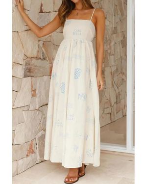 Everyday the Label Cutout Back Printed Square Neck Maxi Cami Dress - Natural