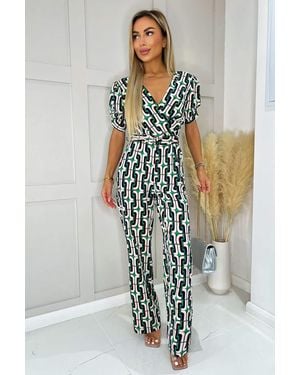 AX Paris And Geometric Multi Printed Wrap Top Belted Jumpsuit - White