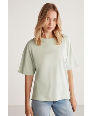 Grimelange Relaxed Crew Neck Slit T-Shirt - Green