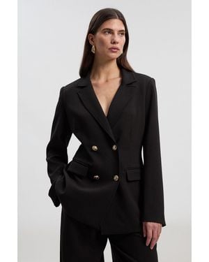 Karen Millen Petite Compact Stretch Essential Tailored Double Breasted Blazer - Black