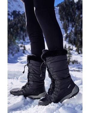 Mountain Warehouse 'Snowflake' Long Snow Boots Faux Fur Waterproof Breathable Winter Shoes Textile - Blue