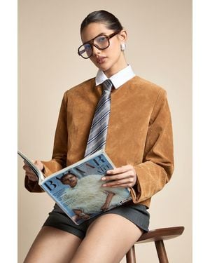 Boohoo Faux Suede Round Neck Boxy Blazer - Blue