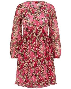 HUGO Kahula V-Neck Long Sleeve Mini Wrap Dress - Red