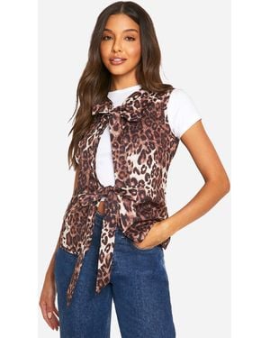 Boohoo Leopard Sleeveless Tie Waistcoat - Blue