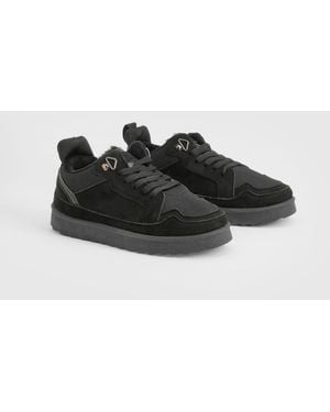 Boohoo Faux Fur Lined Low Top Trainers - Black