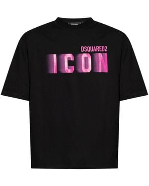 DSquared² Icon Blur Print Loose Fit T-Shirt Cotton - Black
