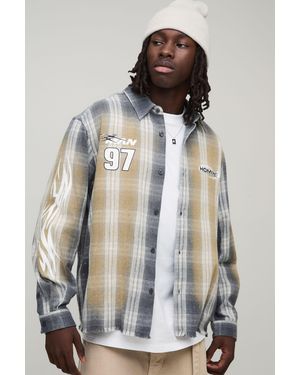 BoohooMAN Oversized Boxy Check Embellished Shirt - Black