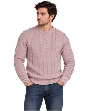 Marks & Spencer M&S Cable Knit Sweatshirt Chunky Crew Neck Pullover Cotton Warm Soft Jumper - Purple