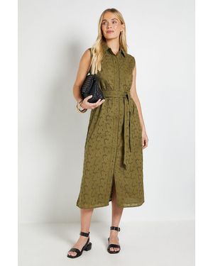 Wallis Petite Broderie Maxi Shirt Dress - Green