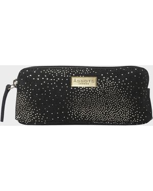 Assots London 'Emily' Small & Sparkle Leather Makeup Bag - Black