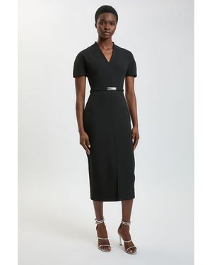Karen Millen Compact Stretch Tailored Belted Midi Pencil Dress - Black